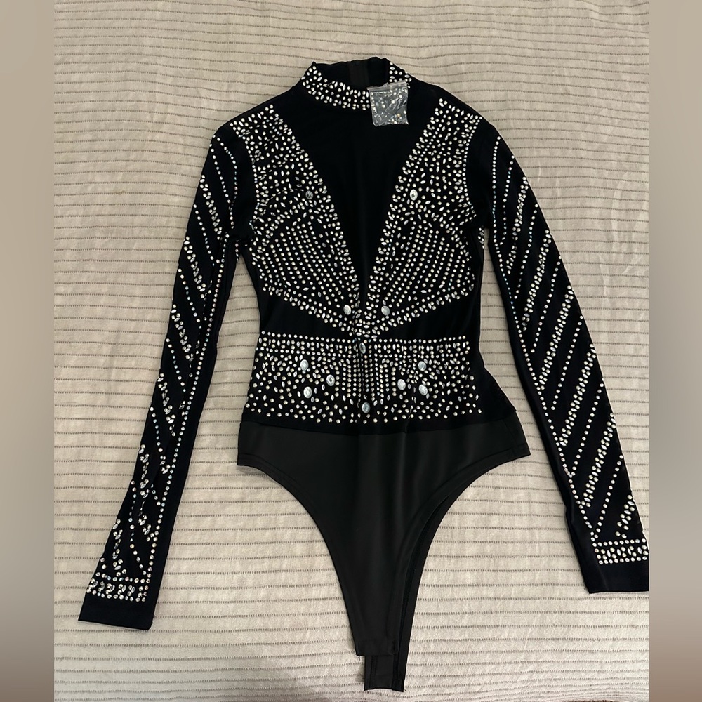 Rhinestone Mesh Bodysuit - size Medium